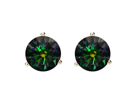 Rainbow Green Moissanite Screwback Stud Earrings in 14K Gold | GRA Certified D-VVS1