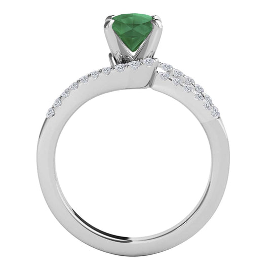 MauliJewels 1.15 Carat Created Emerald Lab Grown Diamond Engagement Ring, 10K White Gold or Yellow Gold, Twin Shank Halo Prong Set Bridal Ring
