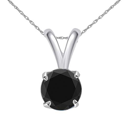 MauliJewels Engagement Necklace Women 0.25 Carat Round Black Diamond Solitaire Pendant 4-prong 14K White Gold Mauli Jewels