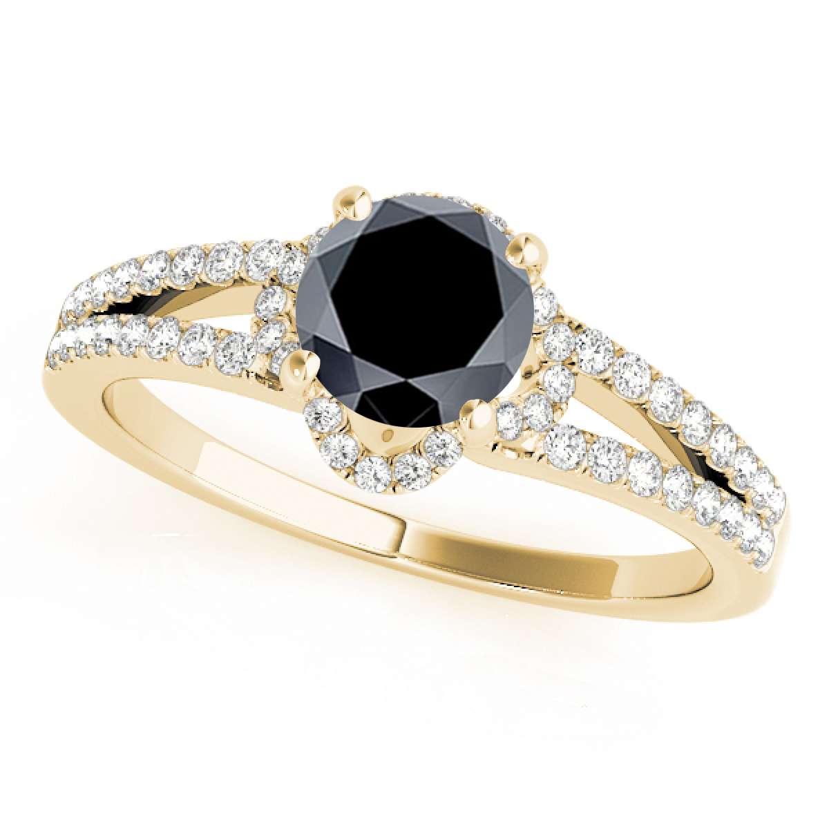 0.75 Carat Halo Black Diamond Engagement Wedding Ring in 14K Rose, White & Yellow Gold Mauli Jewels