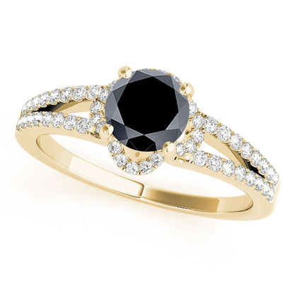 0.75 Carat Halo Black Diamond Engagement Wedding Rings In 14K Rose White & Yellow Gold