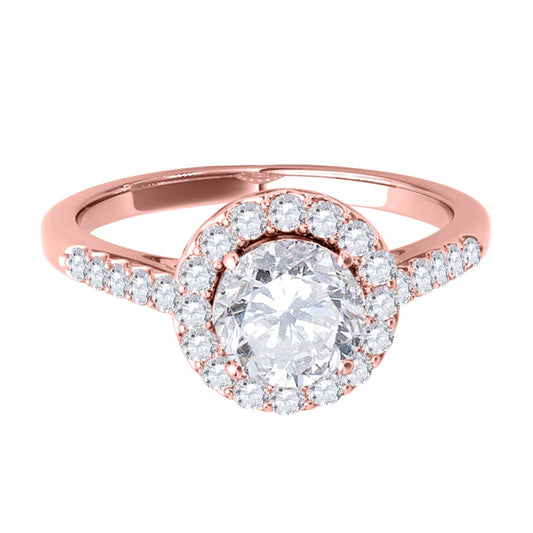 MauliJewels 3/4 Carat Lab Grown Diamond Halo Engagement Ring for Women, 4-Prong Setting, 10K Rose White or Yellow Gold, E-F Color VS1 Clarity, Wedding Ring