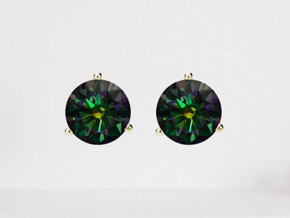 Rainbow Green Moissanite Screwback Stud Earrings in 14K Gold | GRA Certified D-VVS1