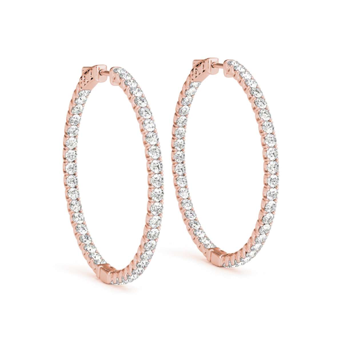 0.75 Carat Brilliant Cut Round White Diamond Hoop Earrings For Women In 14K Solid Rose White & Yellow Gold