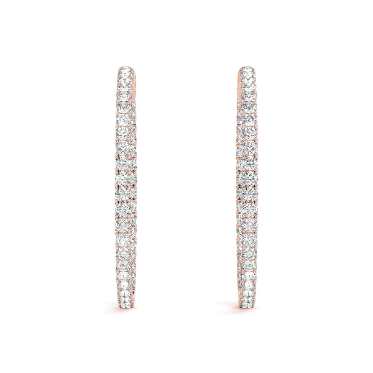 0.75 Carat Brilliant Cut Round White Diamond Hoop Earrings For Women In 14K Solid Rose White & Yellow Gold