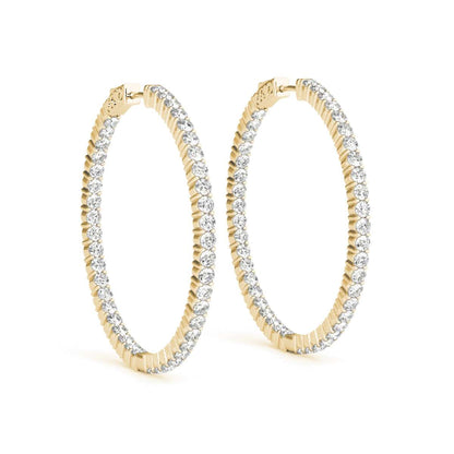 MAULIJEWELS 2.00 Carat Genuine Diamond ( I-J/ I1-I2 ) Hoop Earrings For Women In 14K Solid White & Yellow Gold