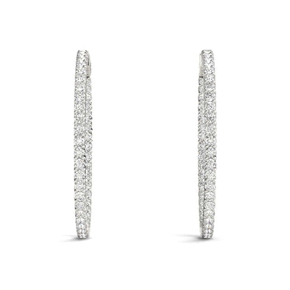 MAULIJEWELS 2.00 Carat Genuine Diamond ( I-J/ I1-I2 ) Hoop Earrings For Women In 14K Solid White & Yellow Gold