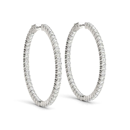 MAULIJEWELS 2.00 Carat Genuine Diamond ( I-J/ I1-I2 ) Hoop Earrings For Women In 14K Solid White & Yellow Gold