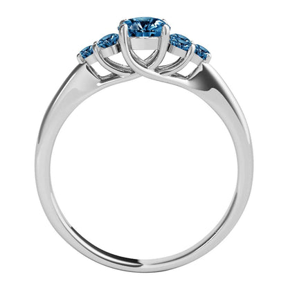 MauliJewels 1/2 Carat Natural Blue Diamond Seven Stone Engagement Rings Women Ring 14K Solid Gold