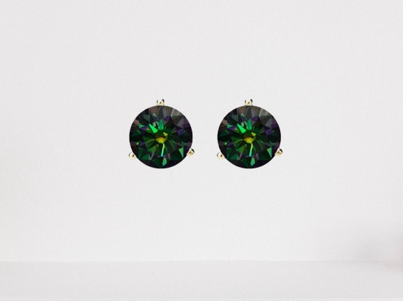 Rainbow Green Moissanite Screwback Stud Earrings in 14K Gold | GRA Certified D-VVS1