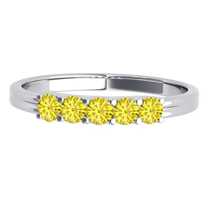 MauliJewels  0.25 Carat Yellow Diamond Five Stone Wedding Band Rings for Women 10K Solid Rose, White Yellow Gold