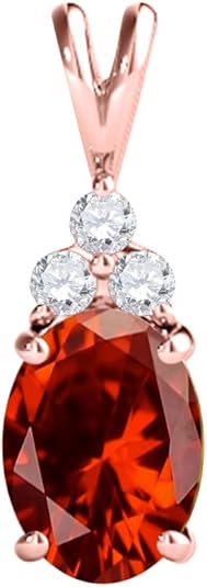 Mauli Jewels 1.25 CT Oval Natural Garnet & White Diamond Pendant | 10K Rose, White, Yellow Gold | 18" Gold Plated Silver Chain | Antique Style Gemstone Necklace