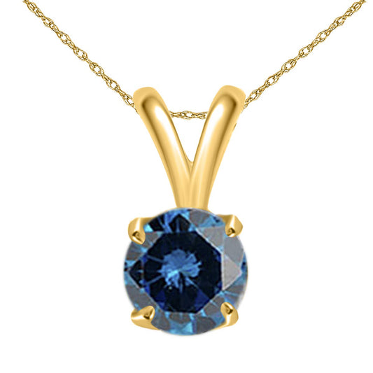 MauliJewels Engagement Necklace for Women 1.00 Carat Round Blue Diamond Solitaire Pendant 4-prong 14K Yellow Gold