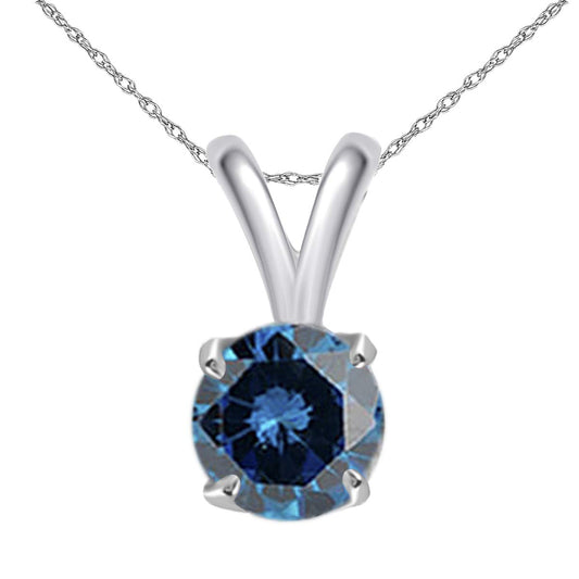 MauliJewels Engagement Necklace Women 1.00 Carat Round Blue Diamond Solitaire Pendant 4-prong 14K White Gold Mauli Jewels