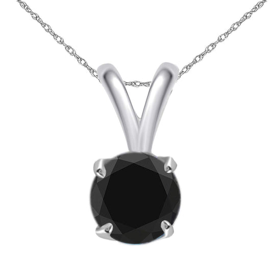 MauliJewels Engagement Necklace for Women 1.00 Carat Round Black Diamond Solitaire Pendant 4-prong 14K White Gold