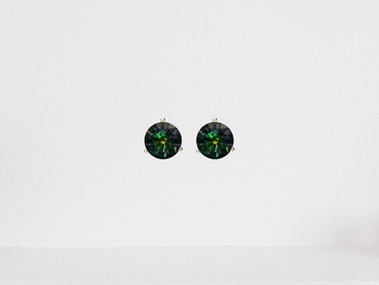 Rainbow Green Moissanite Screwback Stud Earrings in 14K Gold | GRA Certified D-VVS1