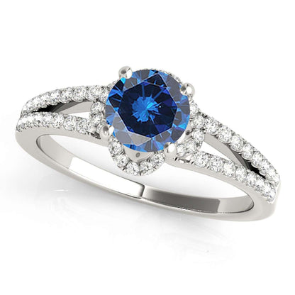 0.75 Carat Glitzy Halo Blue Diamond Engagement Wedding Ring In 14K Rose White & Yellow Gold