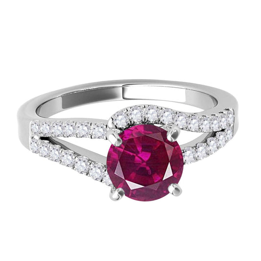 MauliJewels 1.15 Carat Created Ruby Lab Grown Diamond Engagement Ring, 10K White Gold or Yellow Gold, Twin Shank Halo Prong Set Bridal Ring (Copy)