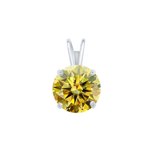 Mauli Jewels Women's 14k Gold 0.85ct Lemon Yellow Moissanite Round Pendant with Gold Plated Silver Chain, 6MM, 4-Prong Setting