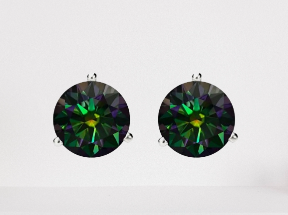 Rainbow Green Moissanite Screwback Stud Earrings in 14K Gold | GRA Certified D-VVS1