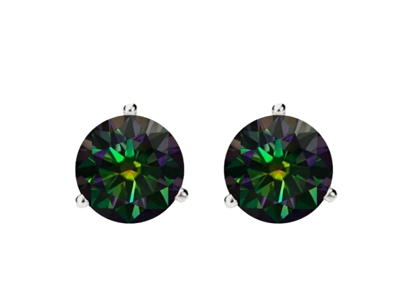 Rainbow Green Moissanite Screwback Stud Earrings in 14K Gold | GRA Certified D-VVS1