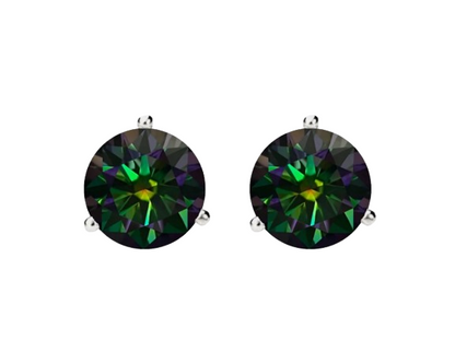 Rainbow Green Moissanite Screwback Stud Earrings in 14K Gold | GRA Certified D-VVS1