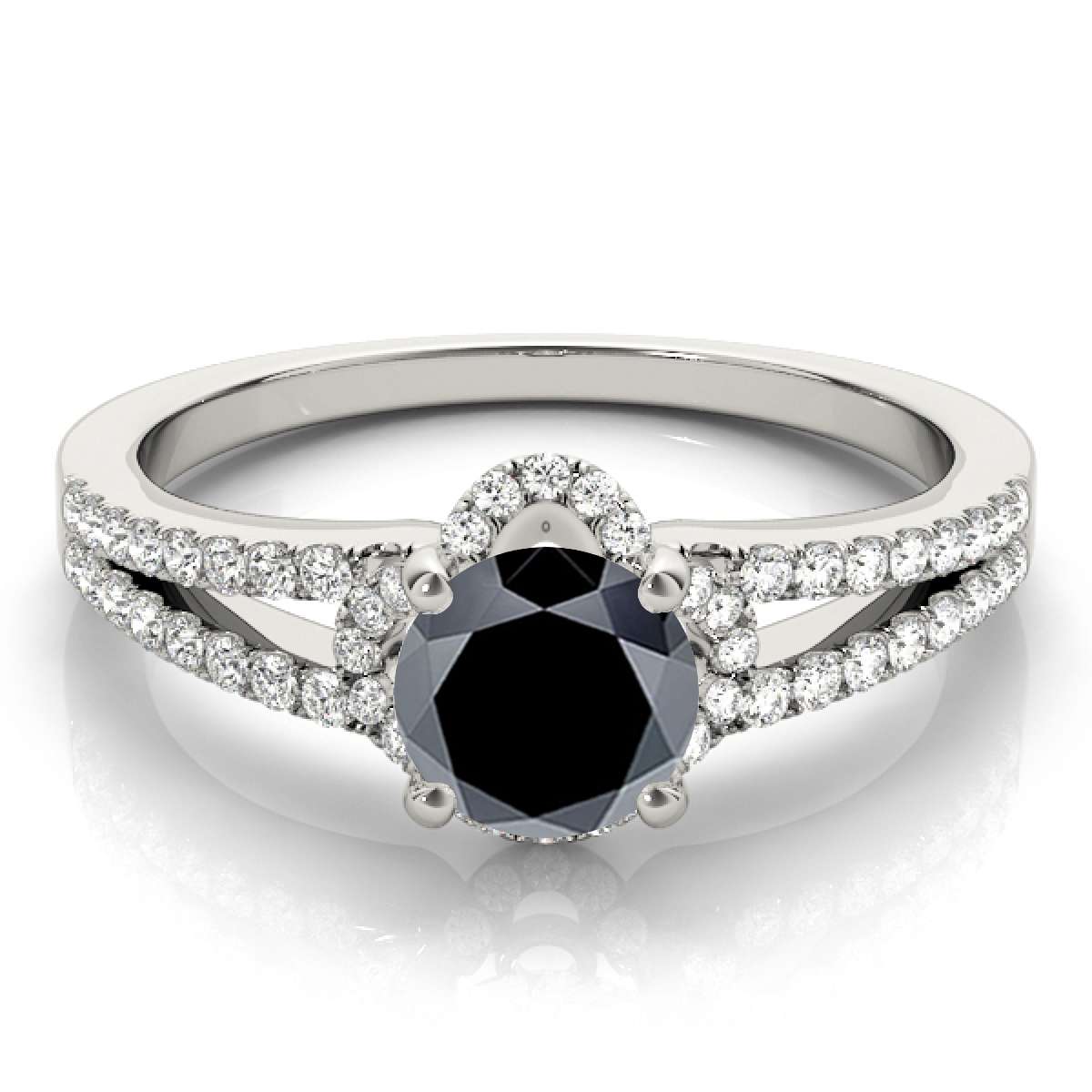 0.75 Carat Halo Black Diamond Engagement Wedding Ring in 14K Rose, White & Yellow Gold Mauli Jewels