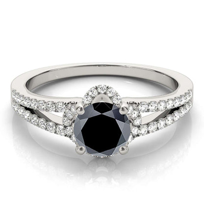 0.75 Carat Halo Black Diamond Engagement Wedding Rings In 14K Rose White & Yellow Gold