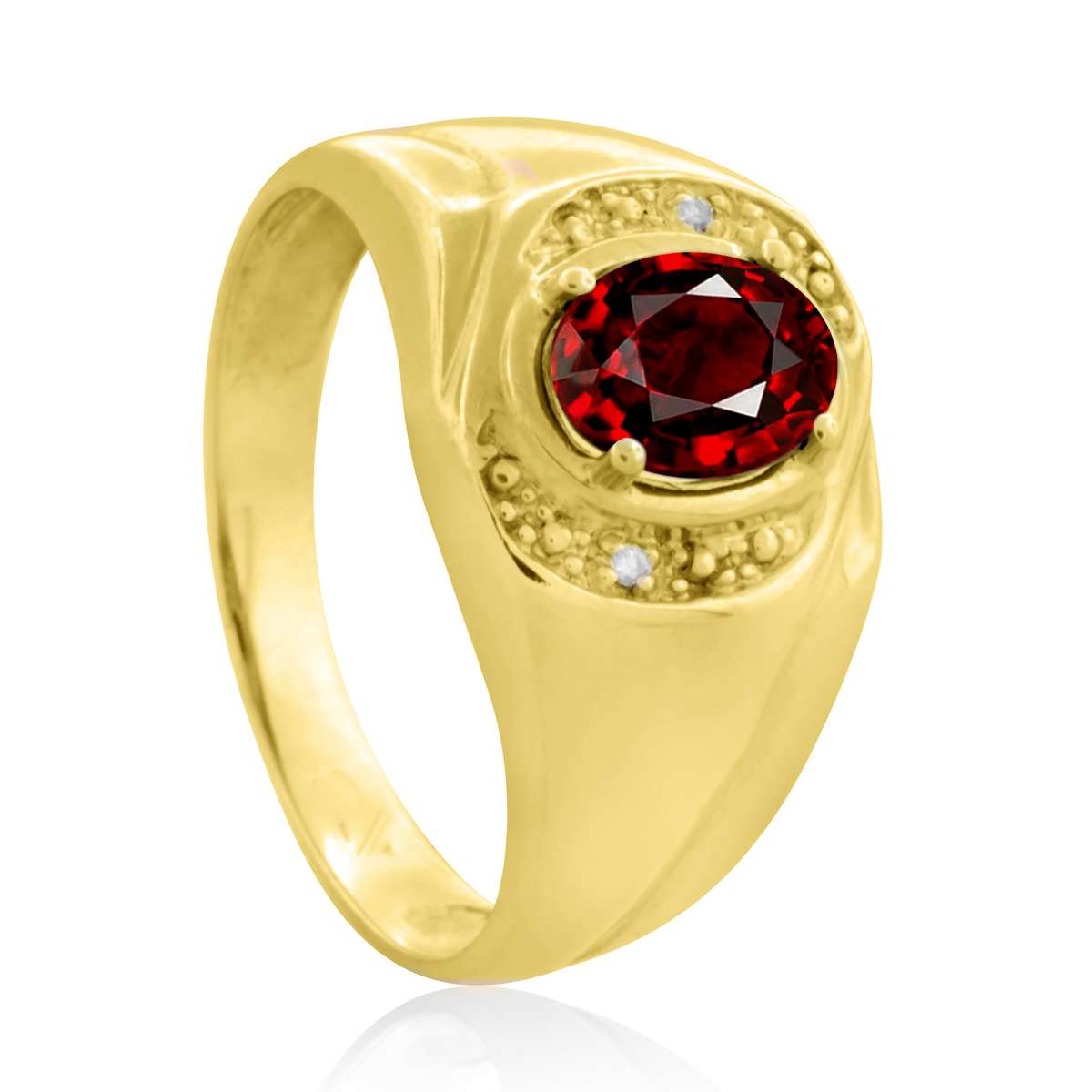 0.95 Carat Oval Shape Garnet And White Diamond Gemstone Rings For Men's 10K White & Yellow Gold Mauli Jewels