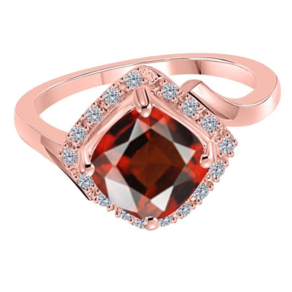 MauliJewels Rings for Women 2.33 Carat Diamond And Cushion Cut Garnet Ring prong 14K Rose Gold Clothing, Shoes & Jewelry