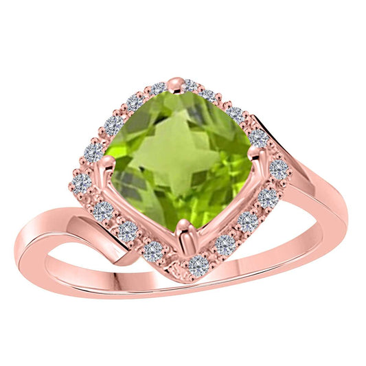 MauliJewels Rings for Women 2.33 Carat Diamond And Cushion Cut Peridot Ring prong 14K White Gold Clothing, Shoes & Jewelry