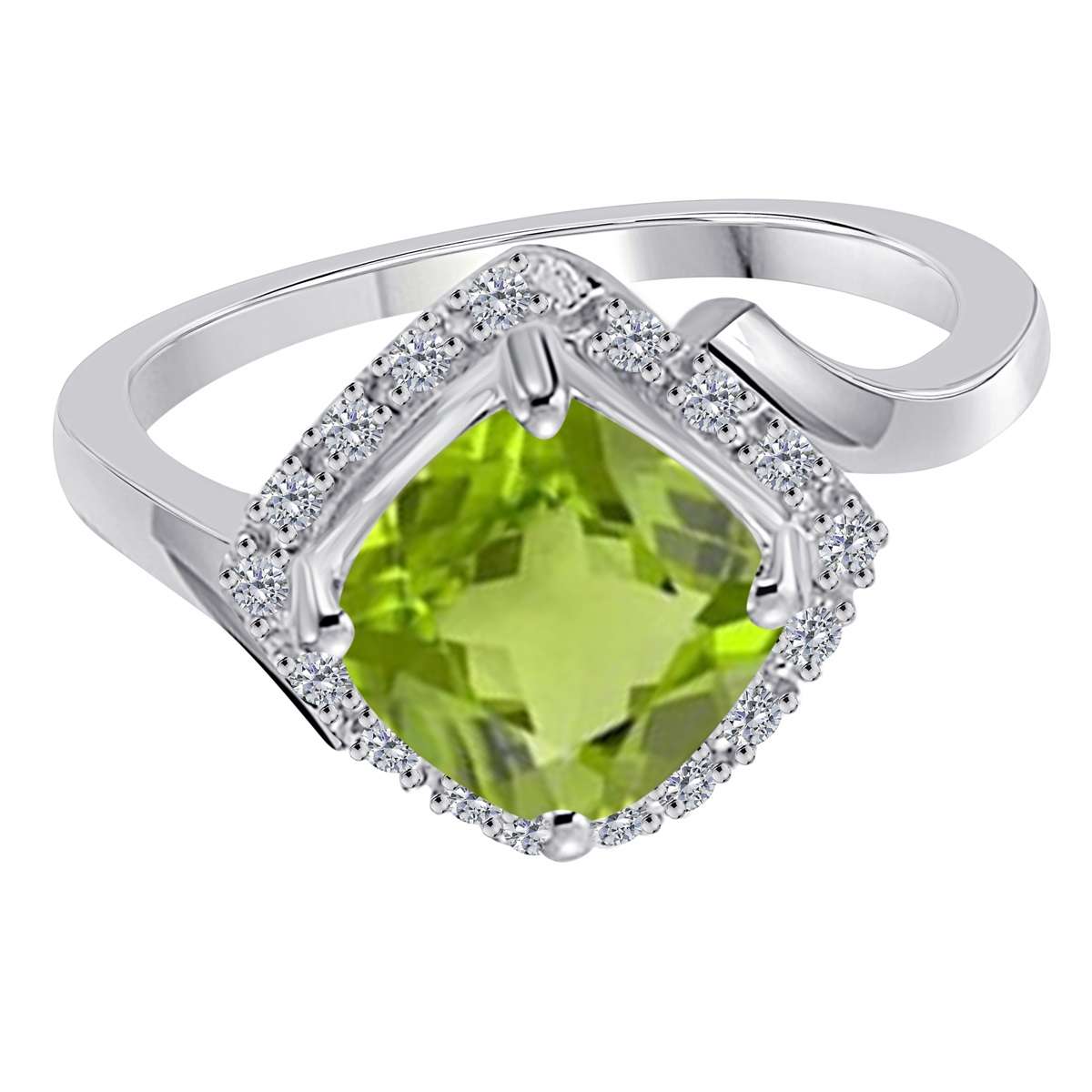 MauliJewels Rings for Women 2.33 Carat Diamond And Cushion Cut Peridot Ring prong 14K White Gold Clothing, Shoes & Jewelry