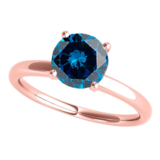 MauliJewels 1.05 Carat Natural Round Cut Blue Diamond Solitaire Engagement Ring in 14K Rose, White & Yellow Gold – Prong Setting Mauli Jewels