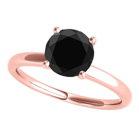 Mauli Jewels 2.06 Carat Natural Round Cut Black Diamond Solitaire Engagement Ring Prong-Setting 14K Rose White & Yellow Gold