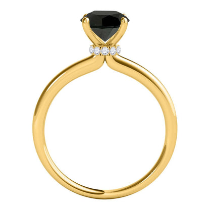 Mauli Jewels 2.06 Carat Natural Round Cut Black Diamond Solitaire Engagement Ring Prong-Setting 14K Rose White & Yellow Gold