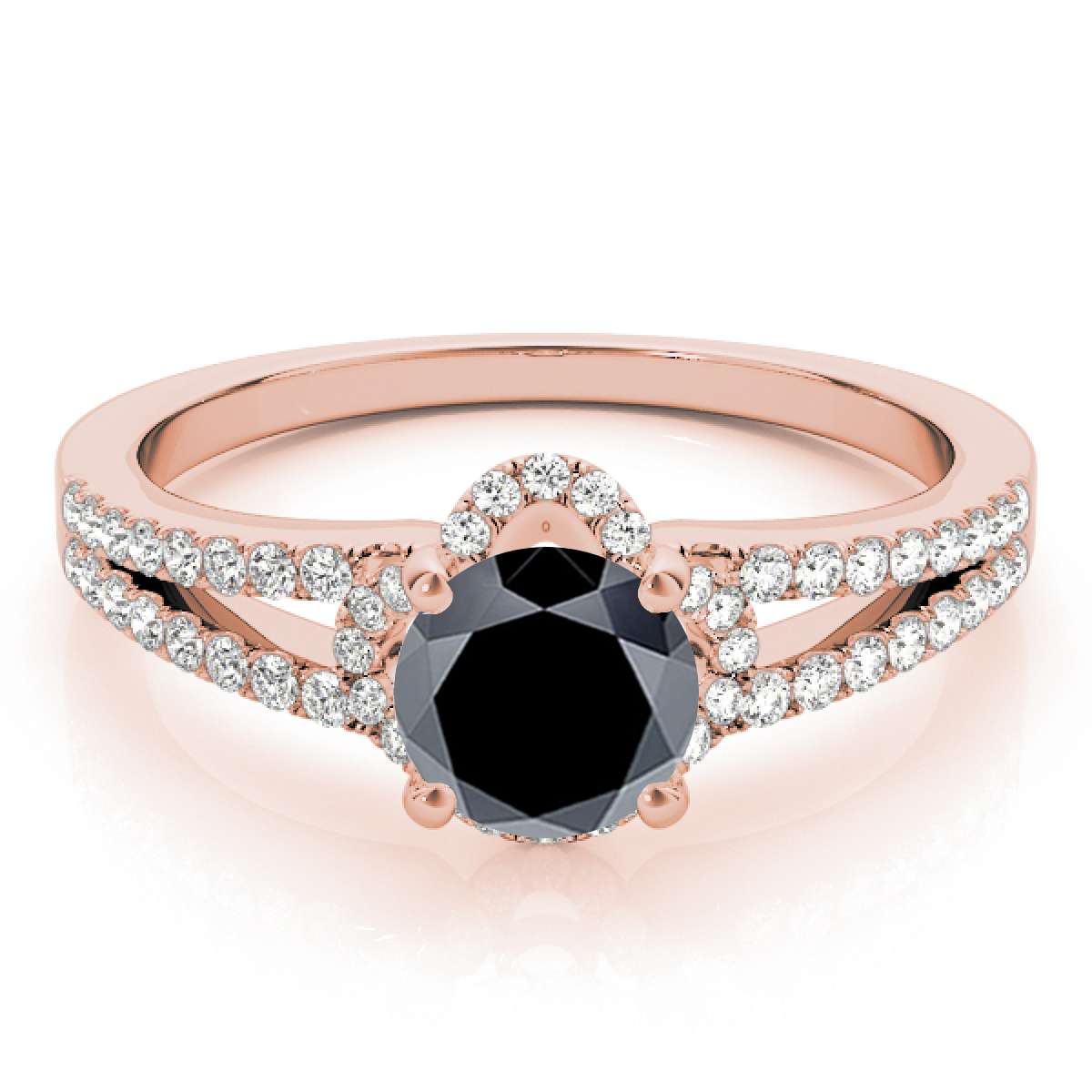 0.75 Carat Halo Black Diamond Engagement Wedding Ring in 14K Rose, White & Yellow Gold Mauli Jewels