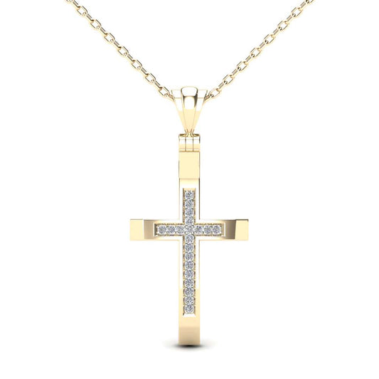 Mauli Jewels 1/4 Carat Natural Diamond Religious Cross Pendant For Woman Crafted In 14k Yellow Gold With 18' Gold Cable Chain