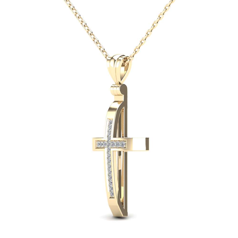 Mauli Jewels 1/4 Carat Natural Diamond Religious Cross Pendant For Woman Crafted In 14k Yellow Gold With 18' Gold Cable Chain