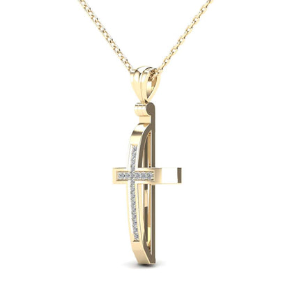 Mauli Jewels 1/4 Carat Natural Diamond Religious Cross Pendant For Woman Crafted In 14k Yellow Gold With 18' Gold Cable Chain