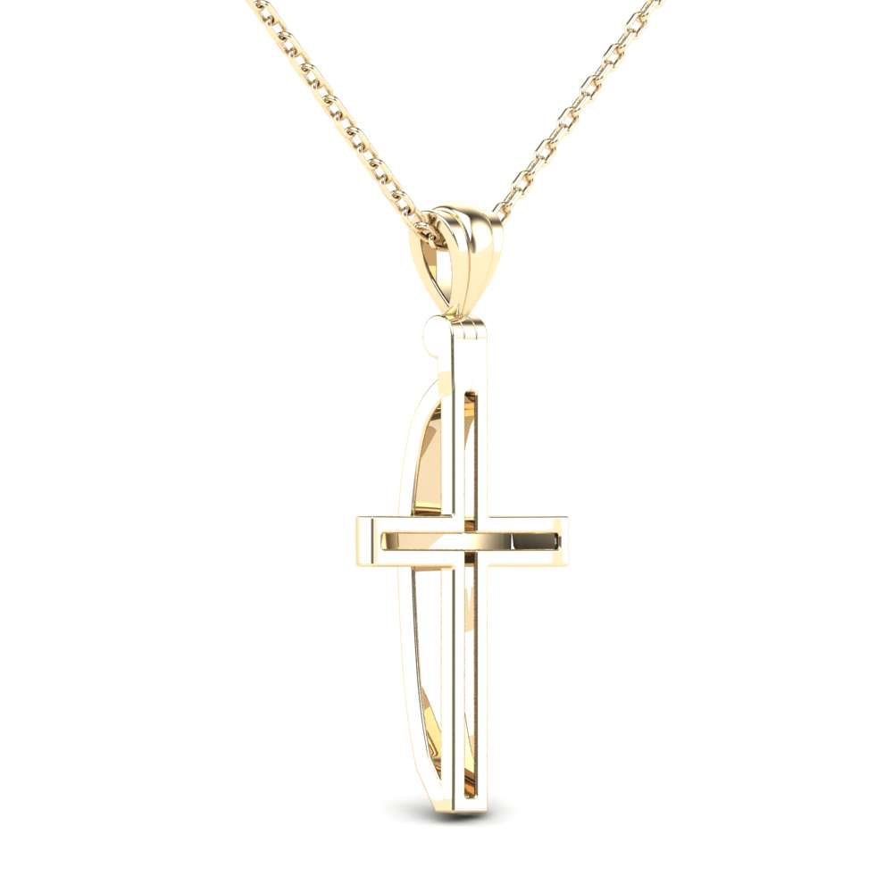 Mauli Jewels 1/4 Carat Natural Diamond Religious Cross Pendant For Woman Crafted In 14k Yellow Gold With 18' Gold Cable Chain