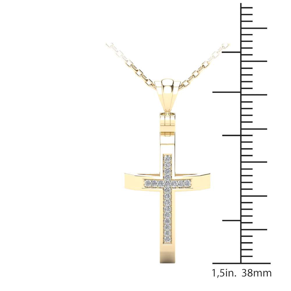 Mauli Jewels 1/4 Carat Natural Diamond Religious Cross Pendant For Woman Crafted In 14k Yellow Gold With 18' Gold Cable Chain