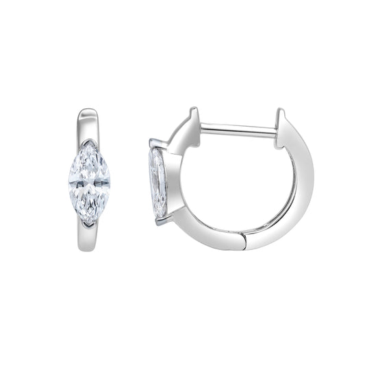 Mauli Jewels Lab Grown 0.51 CTW 14K White Gold Marquise Shape Diamond Huggie Earrings for Women, Hoop Earrings