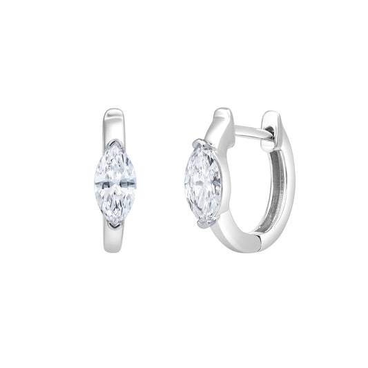 Mauli Jewels Lab Grown 0.51 CTW 14K White Gold Marquise Shape Diamond Huggie Earrings for Women, Hoop Earrings