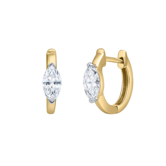Mauli Jewels Lab Grown 0.51 CTW 14K Yellow Gold Marquise Shape Diamond Huggie Earrings for Women, Hoop Earrings