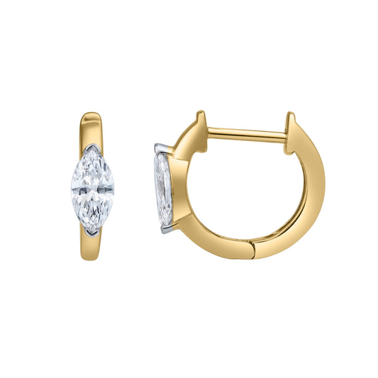 Mauli Jewels Lab Grown 0.51 CTW 14K Yellow Gold Marquise Shape Diamond Huggie Earrings for Women, Hoop Earrings