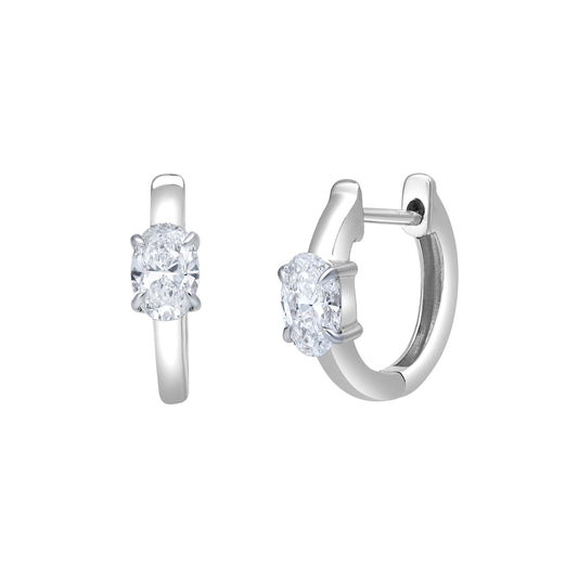Mauli Jewels Lab Grown 0.54 CTW 14K White Gold Oval Shape Diamond Huggie Earrings for Women, Hoop Earrings