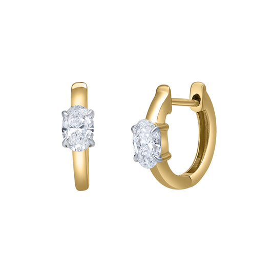 Mauli Jewels Lab Grown 0.54 CTW 14K Yellow Gold Oval Shape Diamond Huggie Earrings for Women, Hoop Earrings