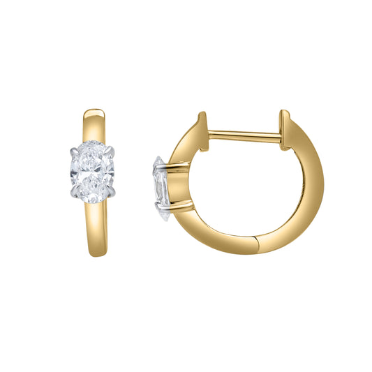 Mauli Jewels Lab Grown 0.54 CTW 14K Yellow Gold Oval Shape Diamond Huggie Earrings for Women, Hoop Earrings