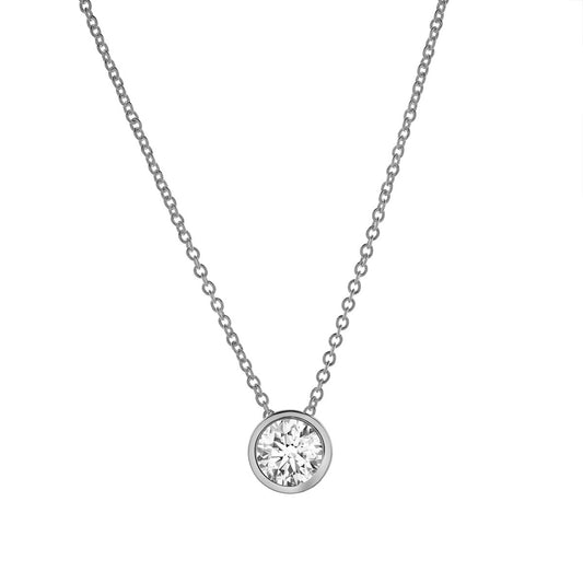 Mauli Jewels 0.75 Carat Bezel Set Round Diamond Necklace for Women in 14k White Gold, E-F, VS1 Clarity