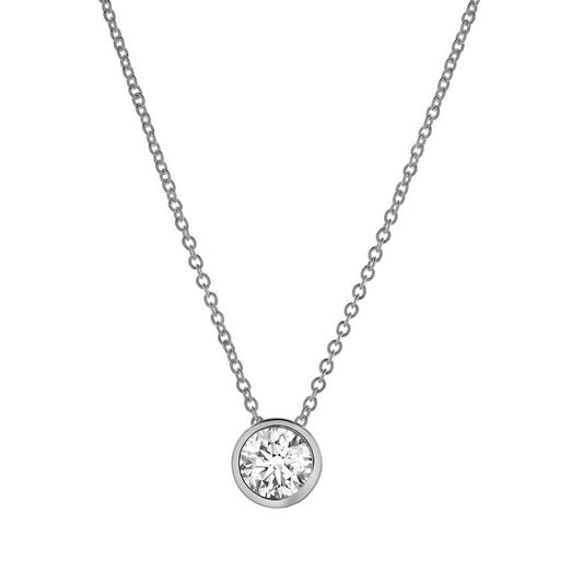 Mauli Jewels 0.75 Carat Bezel Set Round Diamond Necklace for Women in 14k White Gold, E-F, VS1 Clarity
